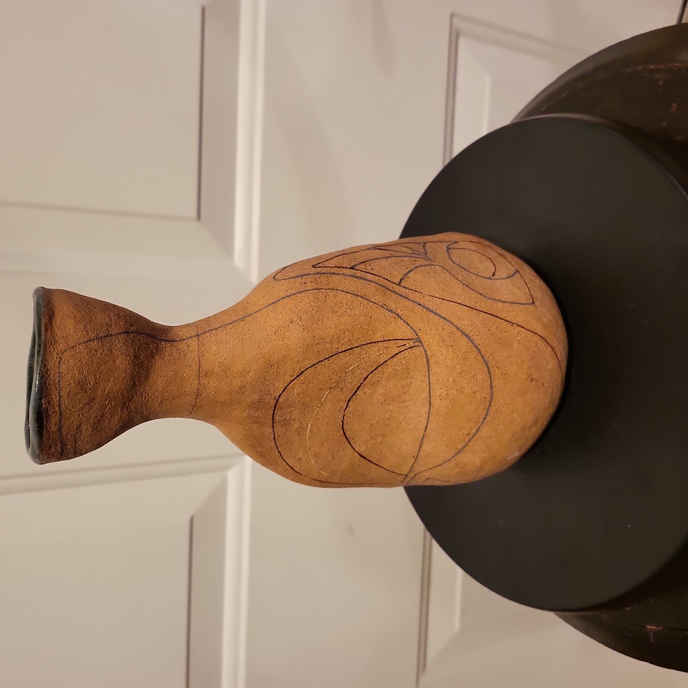 Vintage Studio Pottery Signed Sgraffito Vase